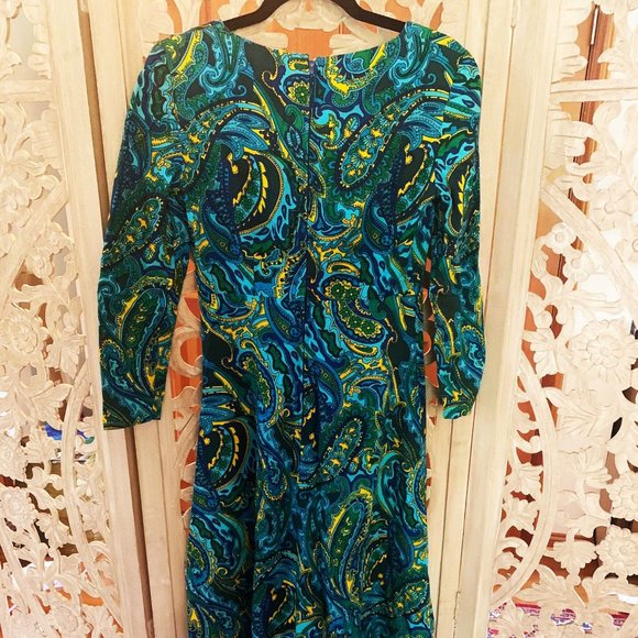 Vintage 70's Blue Paisley Maxi Dress - Picture 5 of 6
